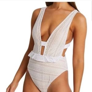River Island peplum swimsuit in white